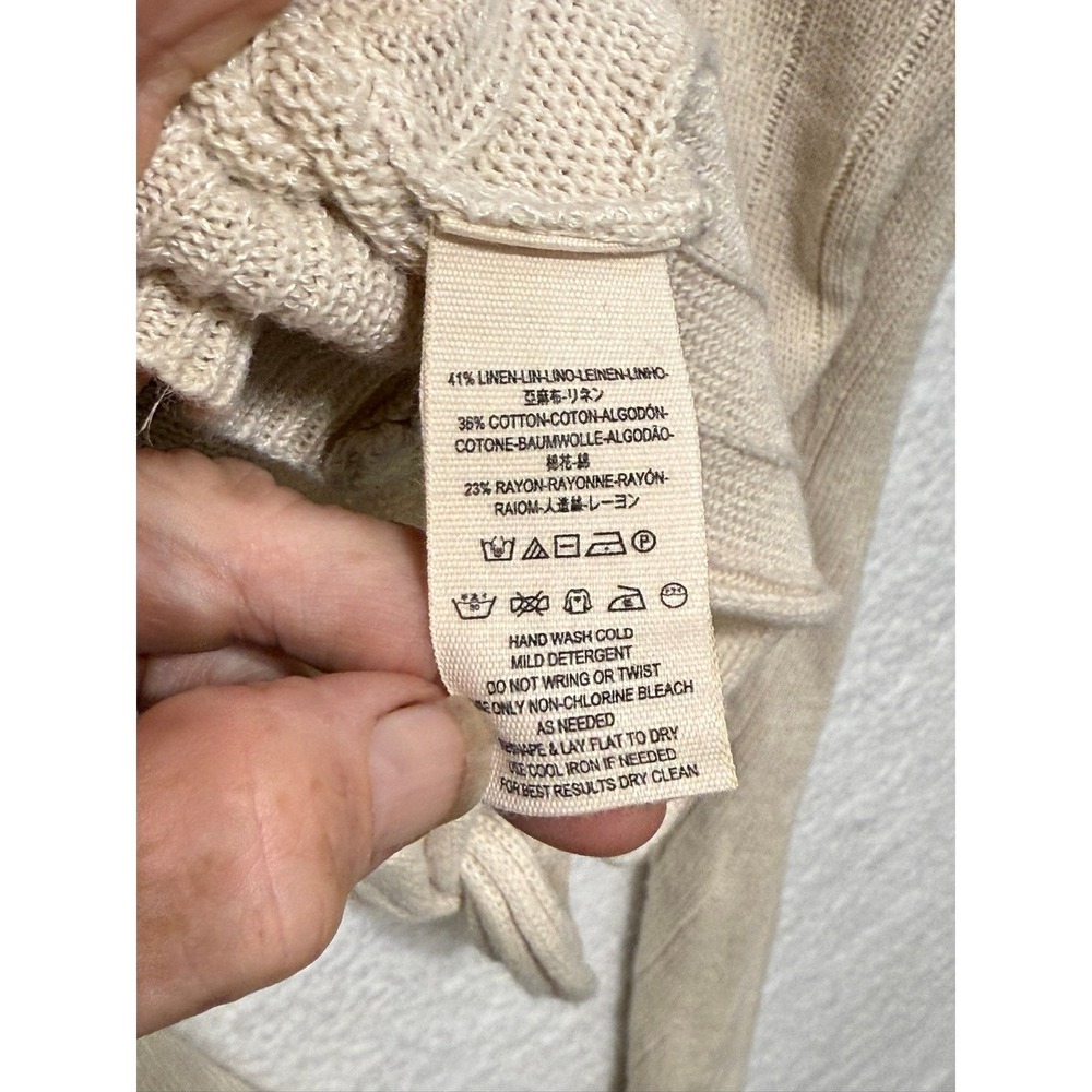 Free People Knot Front Long Sleeve Top Ribbed Knit Crop Beige Medium - Picture 4 of 8